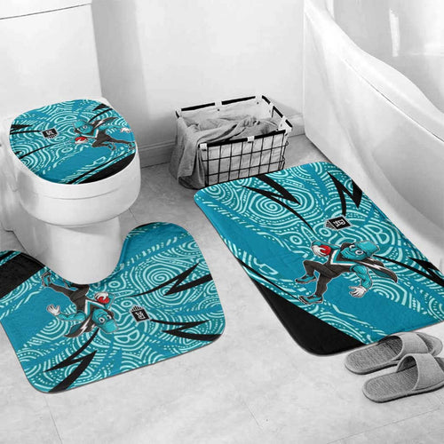 Port Adelaide Australian Football Bathroom Set Power Hero Mascot With Indigenous Pattern Art