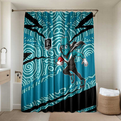 Port Adelaide Australian Football Bathroom Set Power Hero Mascot With Indigenous Pattern Art