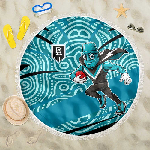 Port Adelaide Australian Football Beach Blanket Power Hero Mascot With Indigenous Pattern Art