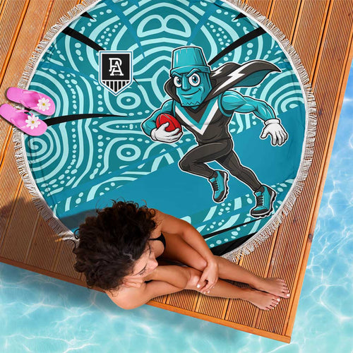 Port Adelaide Australian Football Beach Blanket Power Hero Mascot With Indigenous Pattern Art