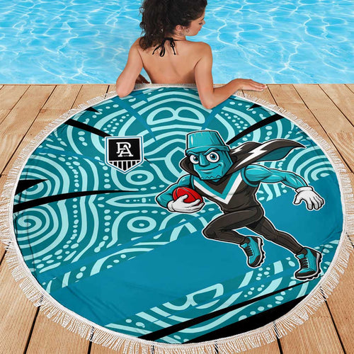 Port Adelaide Australian Football Beach Blanket Power Hero Mascot With Indigenous Pattern Art
