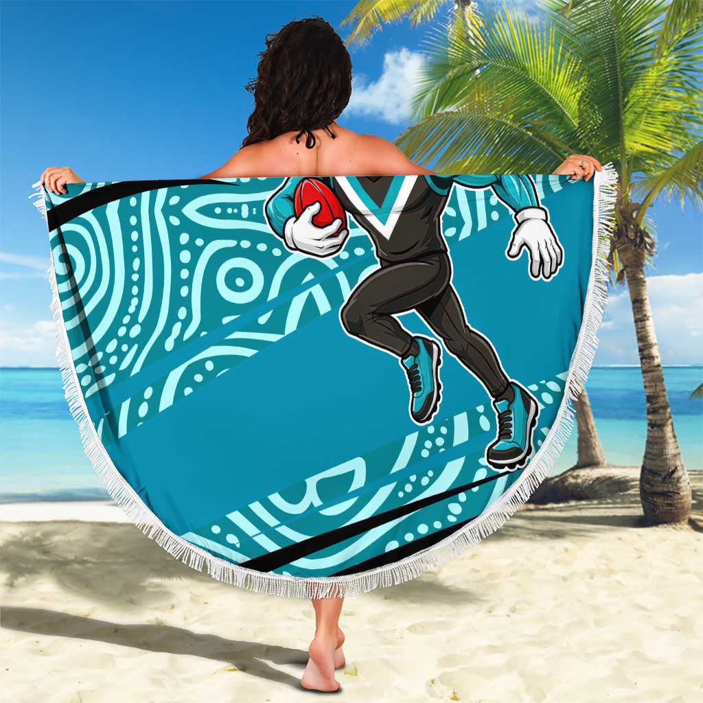Port Adelaide Australian Football Beach Blanket Power Hero Mascot With Indigenous Pattern Art