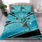 Port Adelaide Australian Football Bedding Set Power Hero Mascot With Indigenous Pattern Art