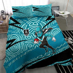 Port Adelaide Australian Football Bedding Set Power Hero Mascot With Indigenous Pattern Art