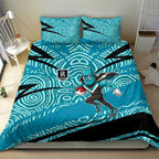 Port Adelaide Australian Football Bedding Set Power Hero Mascot With Indigenous Pattern Art