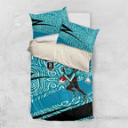 Port Adelaide Australian Football Bedding Set Power Hero Mascot With Indigenous Pattern Art