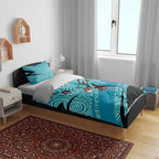 Port Adelaide Australian Football Bedding Set Power Hero Mascot With Indigenous Pattern Art