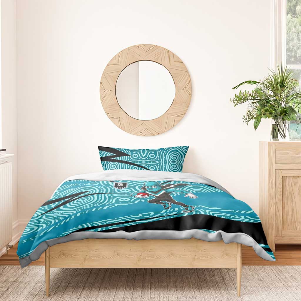 Port Adelaide Australian Football Bedding Set Power Hero Mascot With Indigenous Pattern Art