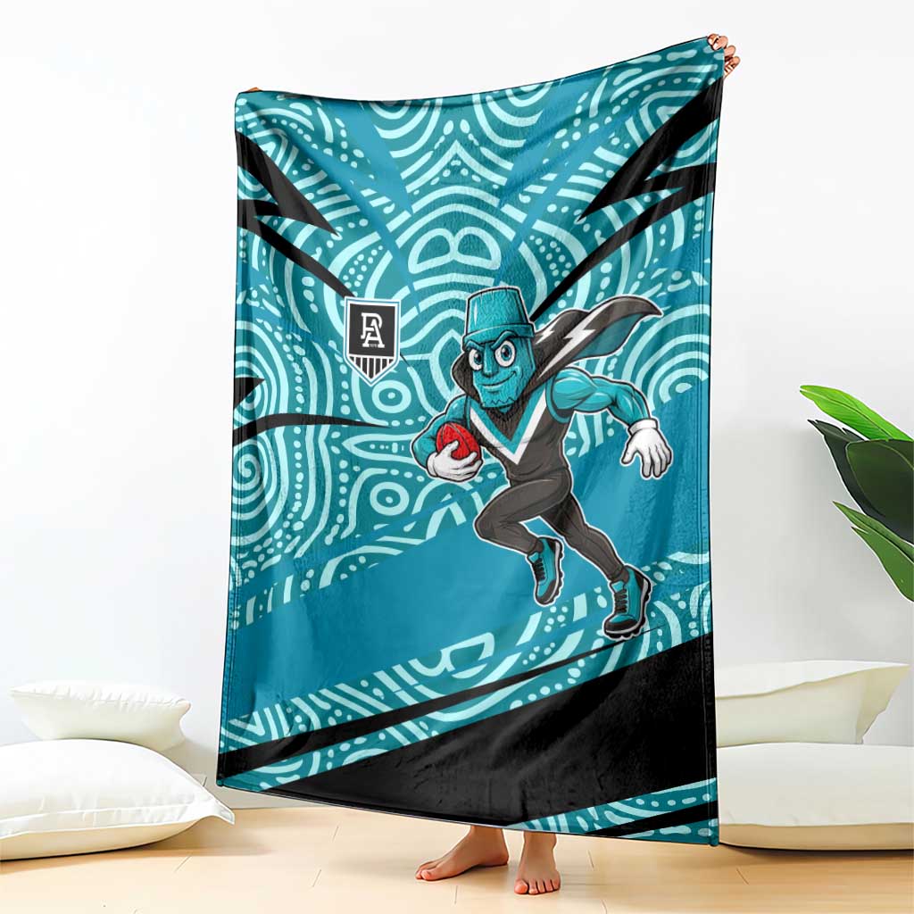 Port Adelaide Australian Football Blanket Power Hero Mascot With Indigenous Pattern Art