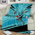 Port Adelaide Australian Football Blanket Power Hero Mascot With Indigenous Pattern Art