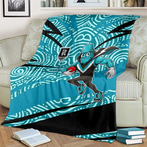 Port Adelaide Australian Football Blanket Power Hero Mascot With Indigenous Pattern Art