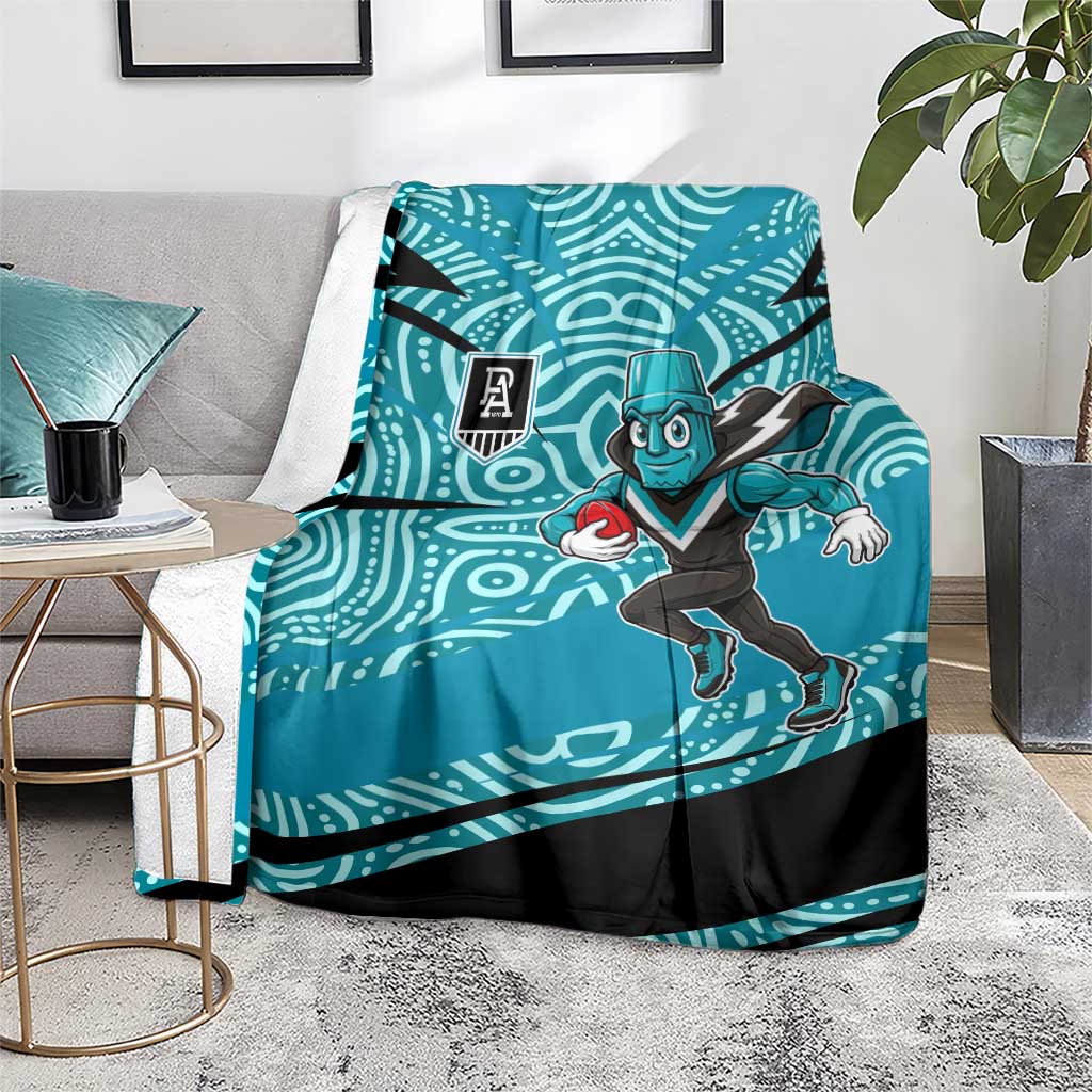 Port Adelaide Australian Football Blanket Power Hero Mascot With Indigenous Pattern Art