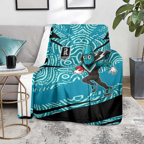 Port Adelaide Australian Football Blanket Power Hero Mascot With Indigenous Pattern Art