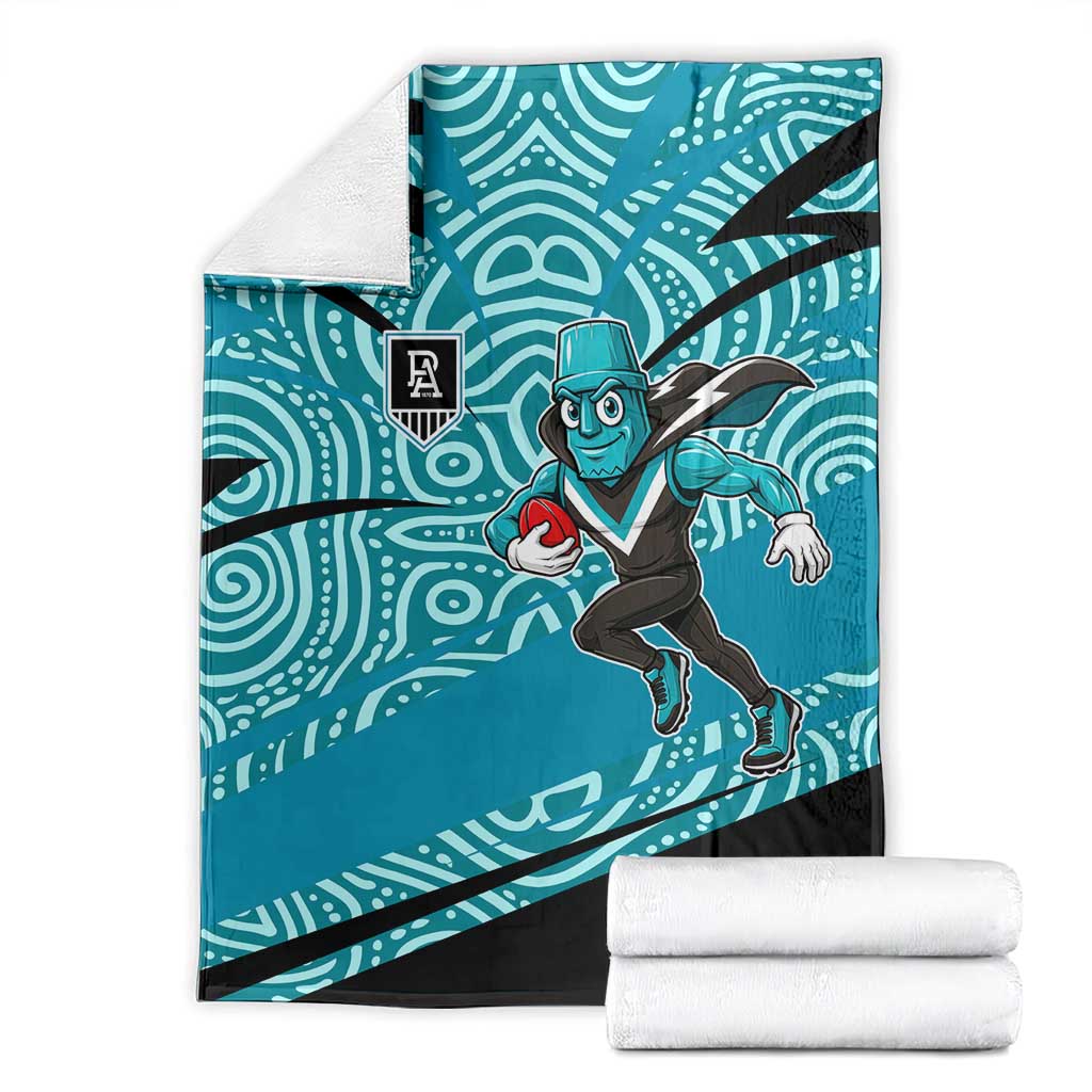 Port Adelaide Australian Football Blanket Power Hero Mascot With Indigenous Pattern Art