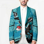 Port Adelaide Australian Football Blazer Power Hero Mascot With Indigenous Pattern Art