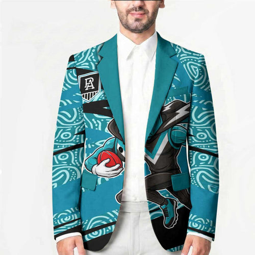 Port Adelaide Australian Football Blazer Power Hero Mascot With Indigenous Pattern Art
