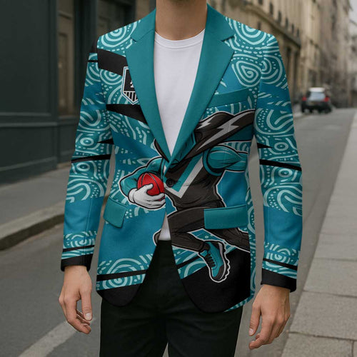 Port Adelaide Australian Football Blazer Power Hero Mascot With Indigenous Pattern Art