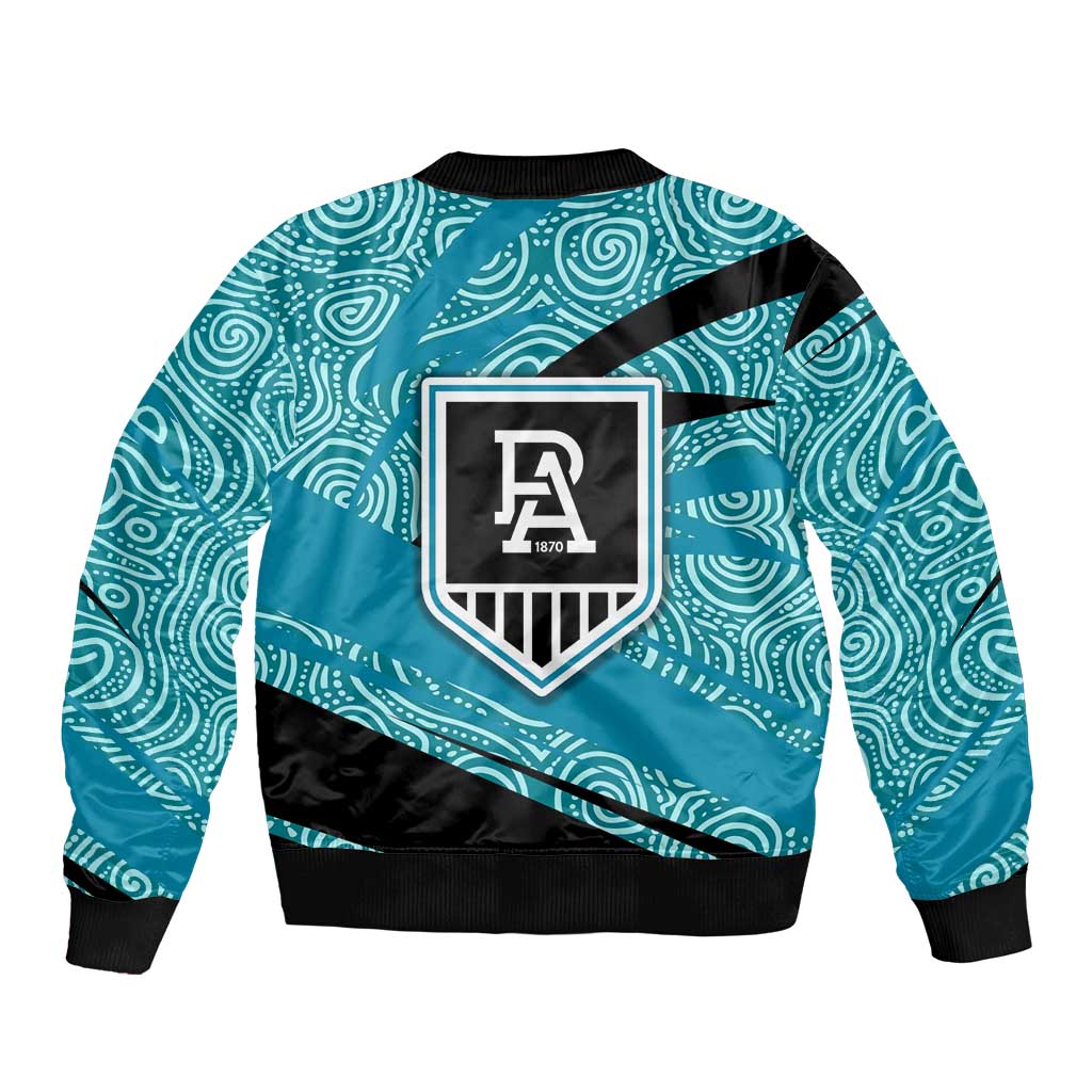 Port Adelaide Australian Football Bomber Jacket Power Hero Mascot With Indigenous Pattern Art