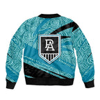Port Adelaide Australian Football Bomber Jacket Power Hero Mascot With Indigenous Pattern Art
