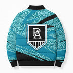 Port Adelaide Australian Football Bomber Puffer Jacket Power Hero Mascot With Indigenous Pattern Art