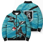 Port Adelaide Australian Football Bomber Puffer Jacket Power Hero Mascot With Indigenous Pattern Art