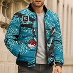 Port Adelaide Australian Football Bomber Puffer Jacket Power Hero Mascot With Indigenous Pattern Art