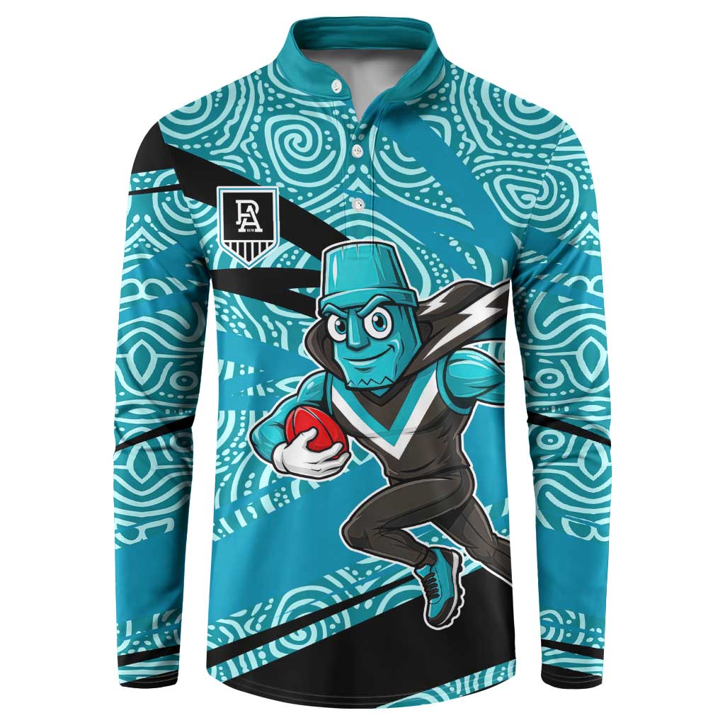 Port Adelaide Australian Football Button Sweatshirt Power Hero Mascot With Indigenous Pattern Art