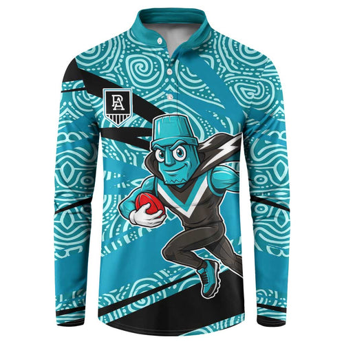 Port Adelaide Australian Football Button Sweatshirt Power Hero Mascot With Indigenous Pattern Art