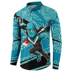 Port Adelaide Australian Football Button Sweatshirt Power Hero Mascot With Indigenous Pattern Art