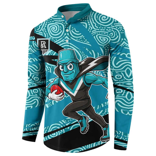 Port Adelaide Australian Football Button Sweatshirt Power Hero Mascot With Indigenous Pattern Art