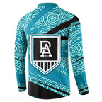 Port Adelaide Australian Football Button Sweatshirt Power Hero Mascot With Indigenous Pattern Art