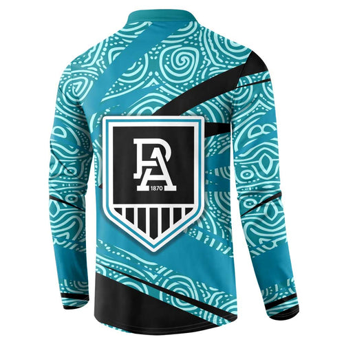 Port Adelaide Australian Football Button Sweatshirt Power Hero Mascot With Indigenous Pattern Art
