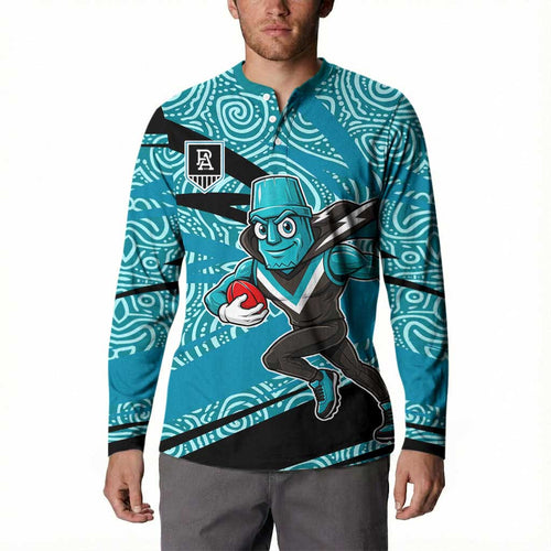 Port Adelaide Australian Football Button Sweatshirt Power Hero Mascot With Indigenous Pattern Art