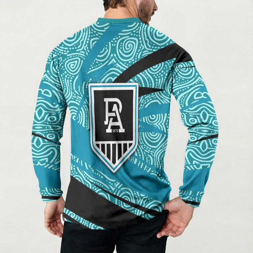 Port Adelaide Australian Football Button Sweatshirt Power Hero Mascot With Indigenous Pattern Art