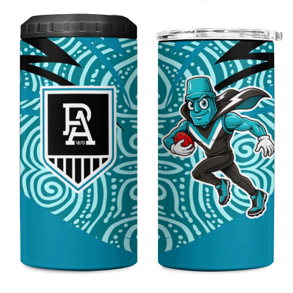 Port Adelaide Australian Football 4 in 1 Can Cooler Tumbler Power Hero Mascot With Indigenous Pattern Art