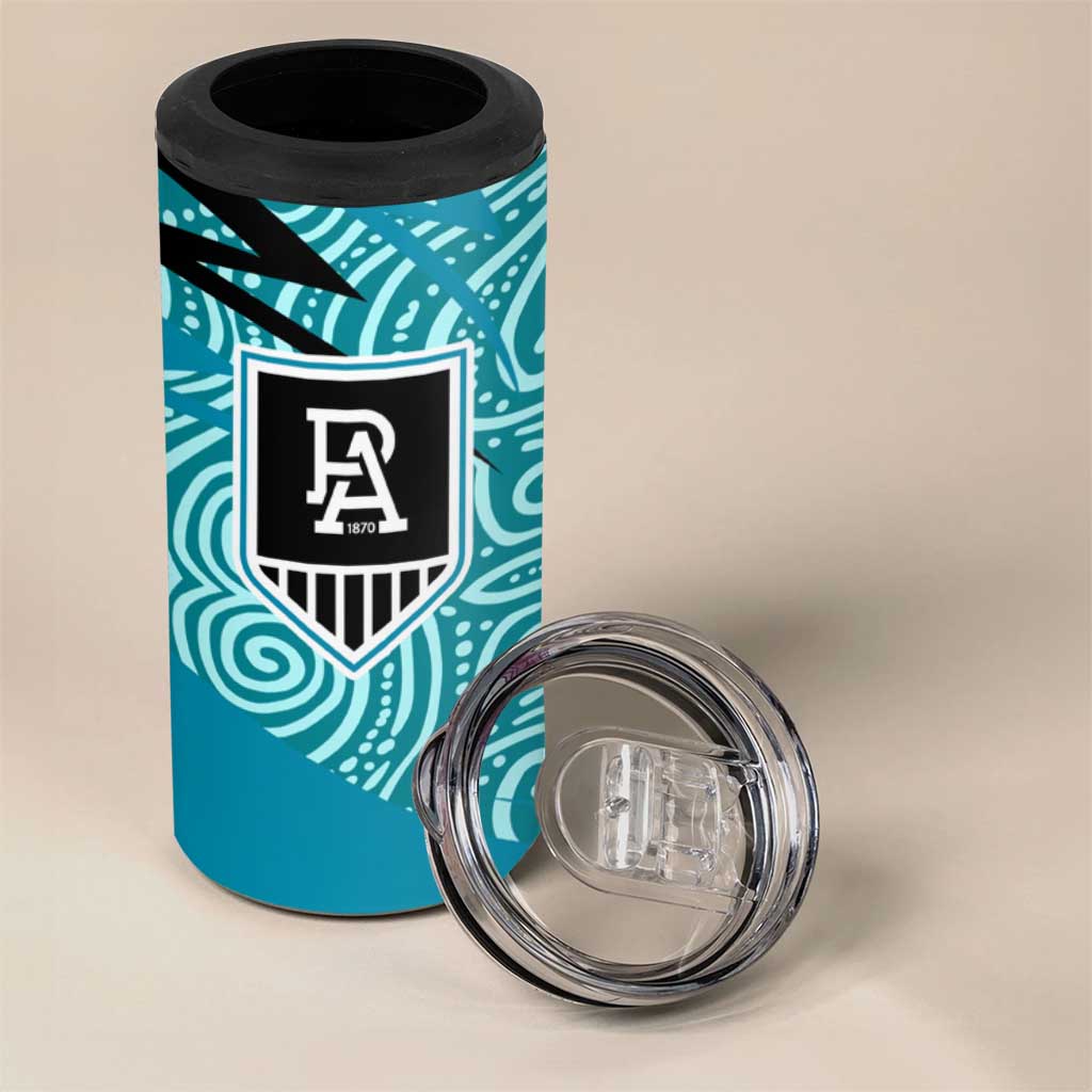 Port Adelaide Australian Football 4 in 1 Can Cooler Tumbler Power Hero Mascot With Indigenous Pattern Art