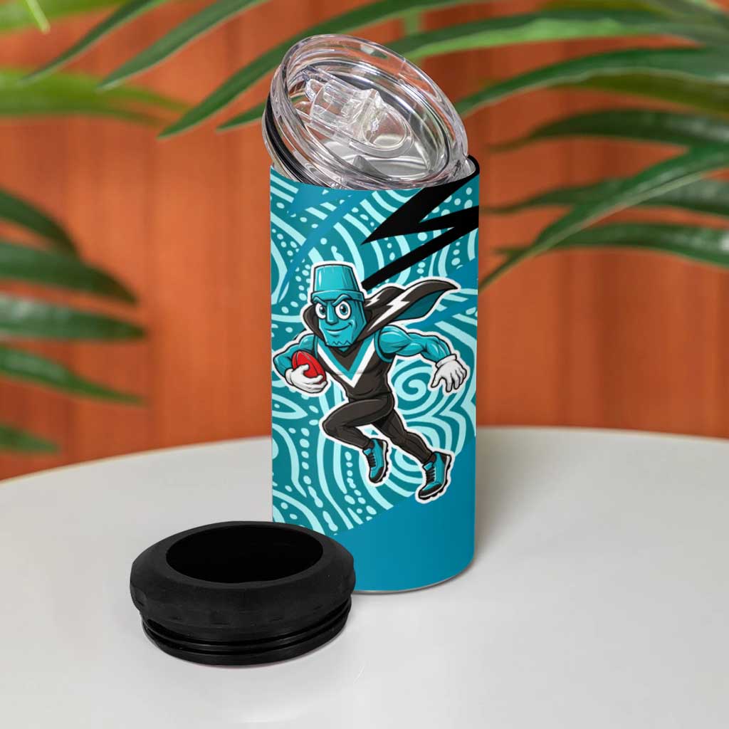 Port Adelaide Australian Football 4 in 1 Can Cooler Tumbler Power Hero Mascot With Indigenous Pattern Art