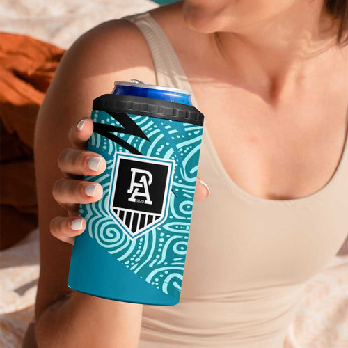 Port Adelaide Australian Football 4 in 1 Can Cooler Tumbler Power Hero Mascot With Indigenous Pattern Art