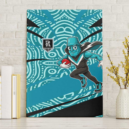 Port Adelaide Australian Football Canvas Wall Art Power Hero Mascot With Indigenous Pattern Art