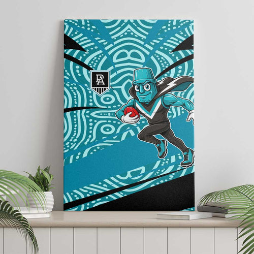 Port Adelaide Australian Football Canvas Wall Art Power Hero Mascot With Indigenous Pattern Art