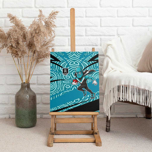 Port Adelaide Australian Football Canvas Wall Art Power Hero Mascot With Indigenous Pattern Art