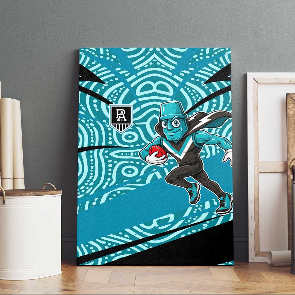 Port Adelaide Australian Football Canvas Wall Art Power Hero Mascot With Indigenous Pattern Art