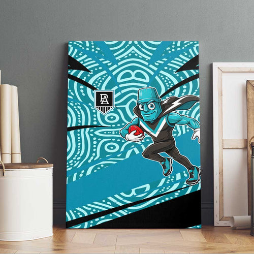 Port Adelaide Australian Football Canvas Wall Art Power Hero Mascot With Indigenous Pattern Art