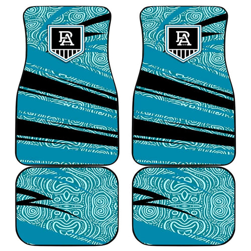 Port Adelaide Australian Football Car Mats Power Hero Mascot With Indigenous Pattern Art