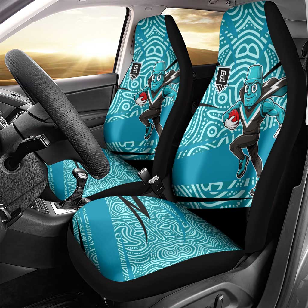 Port Adelaide Australian Football Car Seat Cover Power Hero Mascot With Indigenous Pattern Art