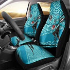 Port Adelaide Australian Football Car Seat Cover Power Hero Mascot With Indigenous Pattern Art