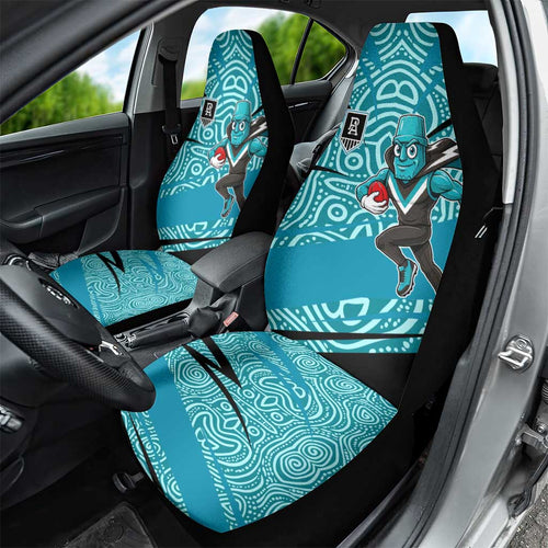 Port Adelaide Australian Football Car Seat Cover Power Hero Mascot With Indigenous Pattern Art