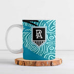Port Adelaide Australian Football Ceramic Mug Power Hero Mascot With Indigenous Pattern Art