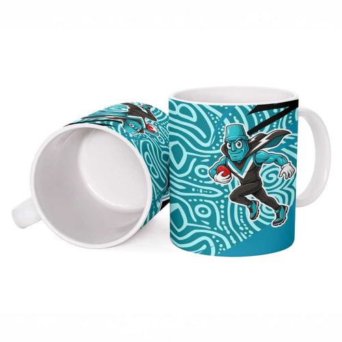 Port Adelaide Australian Football Ceramic Mug Power Hero Mascot With Indigenous Pattern Art