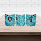Port Adelaide Australian Football Ceramic Mug Power Hero Mascot With Indigenous Pattern Art